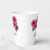 グリーン文字ウォーターカラーピンクローズ16誕生日 紙コップ (右)