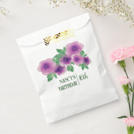 グリーン文字水彩紫バラ16誕生日 フェイバーバッグ