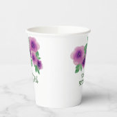 グリーン文字水彩紫バラ16誕生日 紙コップ (左)