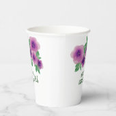 グリーン文字水彩紫バラ16誕生日 紙コップ (右)