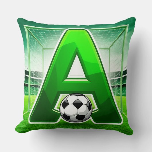 ⚽ グリーン文字Aサッカーロゴスタジアムゴールスポーツ クッション (正面)