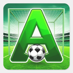 ⚽ グリーン文字Aサッカーロゴスタジアムゴールスポーツ スクエアシール