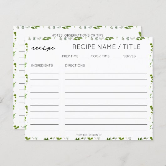 グリーン料理料理ガーデンハーブレシピ (正面/裏面)