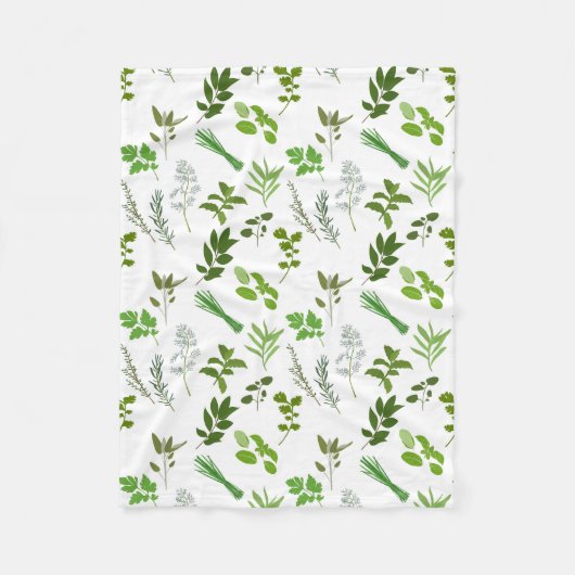 グリーン料理料理ガーデンハーブ フリースブランケット (正面)