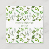 グリーン料理調理用ガーデンハーブQRコード スクエア名刺 (正面)