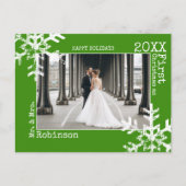 グリーン新婚第1回クリスマスフォトスノーフレーク シーズンポストカード (正面)