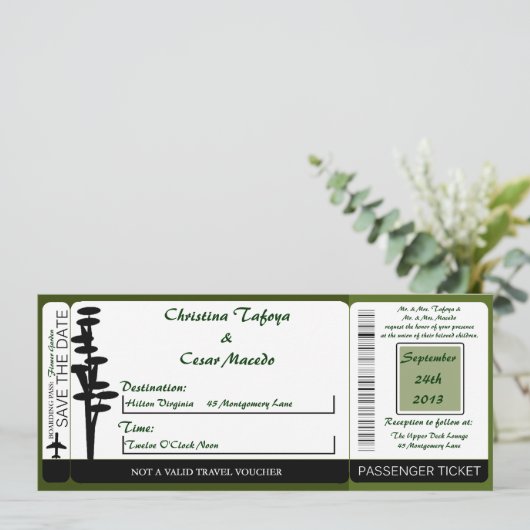 グリーン日本のハイボーディングパス結婚式招待状 招待状 (スタンド正面)