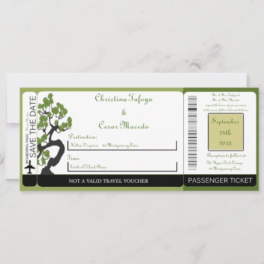 グリーン日本のボーディングパス結婚式招待状 招待状 (正面)