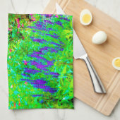 グリーン春ガーデンランドスケープと牡丹 キッチンタオル (四つ折り)