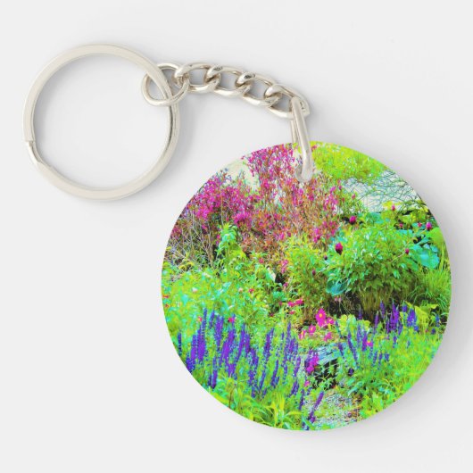 グリーン春ガーデンランドスケープと牡丹 キーホルダー (正面)