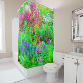 グリーン春ガーデンランドスケープと牡丹 シャワーカーテン