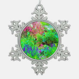 グリーン春ガーデンランドスケープと牡丹 スノーフレークピューターオーナメント
