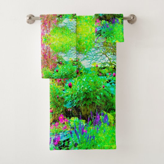 グリーン春ガーデンランドスケープと牡丹 バスタオルセット (インサイチュ)