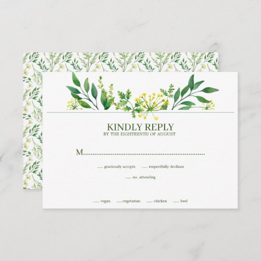 グリーン春植物薬草ボタニカル結婚ズ 出欠カード (正面/裏面)