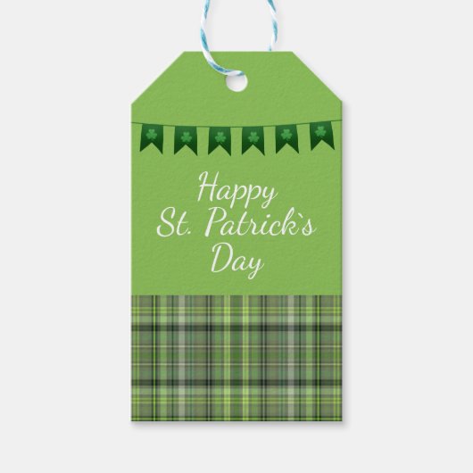 グリーン格子旗ハッピーセントパトリックの日 ギフトタグ (正面)
