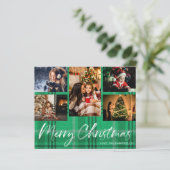 グリーン格子柄のクリスマスカード 5枚 写真入り (スタンド正面)