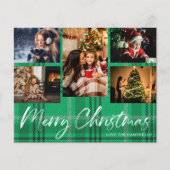 グリーン格子柄のクリスマスカード 5枚 写真入り (正面)