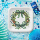 グリーン格子模様秋秋をテーマにしたアイテム ペーパープレート (パーティー)