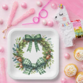 グリーン格子模様秋秋をテーマにしたアイテム ペーパープレート (パーティー)