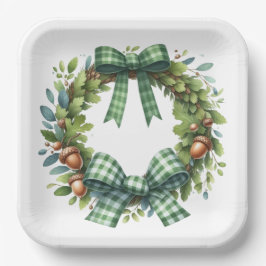 グリーン格子模様秋秋をテーマにしたアイテム ペーパープレート