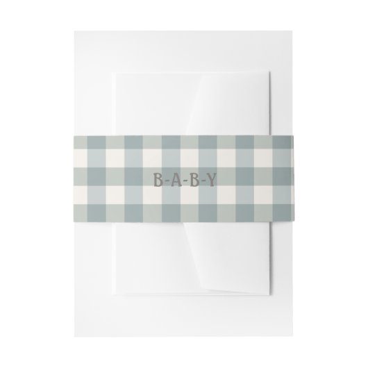 グリーン格子状ギンガムベビータイポグラフィシンプル 招待状ベリーバンド (正面例)