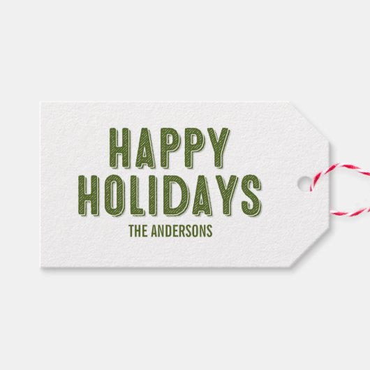 グリーン格子状クリスマスハッピーホリデーズギフトラベル ギフトタグ (正面(横))