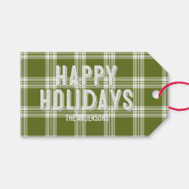 グリーン格子状クリスマスハッピーホリデーズギフトラベル ギフトタグ