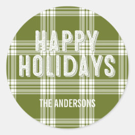 グリーン格子状クリスマスハッピーホリデーズシール ラウンドシール