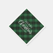 グリーン格子状メリークリスマスフェスティバル スタンダードカクテルナプキン (角)
