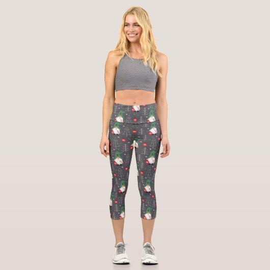 グリーン格言クリスマスツリーオーナメントパターン カプリレギンス (正面)