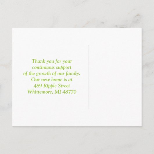 グリーン梱包ポップコーン引越し案内はがき 案内ポストカード (裏面)