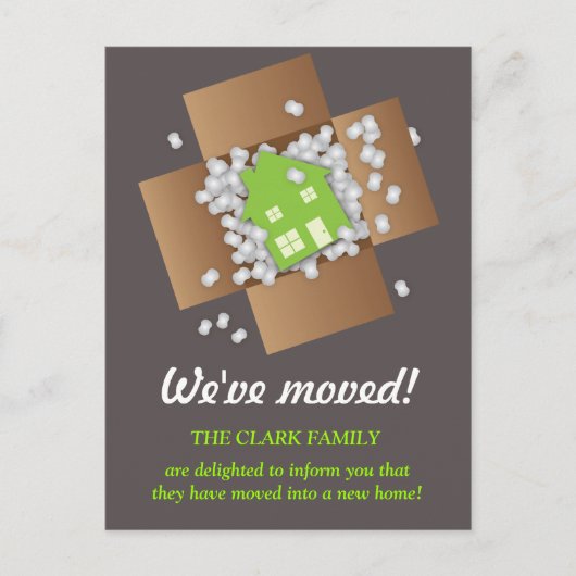 グリーン梱包ポップコーン引越し案内はがき 案内ポストカード (正面)