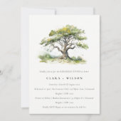 グリーン水彩オークの木のリハーサルディナー 招待状 (正面)