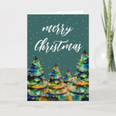 グリーン水彩クリスマスツリーの雪の結晶 シーズンカード (正面)