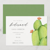 グリーン水彩デザートサボテンの花ブライズメイド 招待状 (正面/裏面)