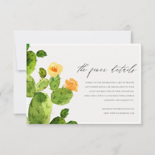 グリーン水彩デザートサボテンの花情報 招待状 (正面)