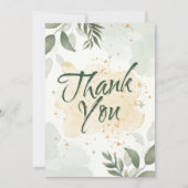 グリーン水彩花イラスト サンキューカード (正面)