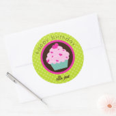 グリーン水玉模様カップケーキハッピーバースデーシール ラウンドシール (封筒)