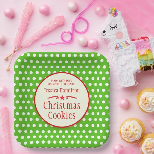 グリーン水玉模様クッキースワップベーキングプレゼント ペーパープレート (パーティー)