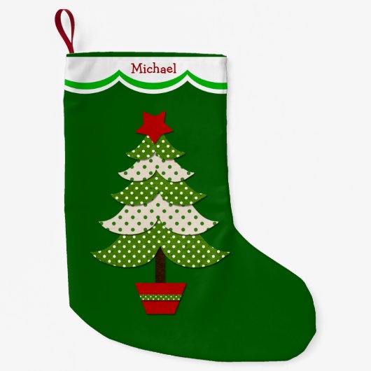 グリーン水玉模様クリスマスツパーソナライズされたリー スモールクリスマスストッキング (正面)