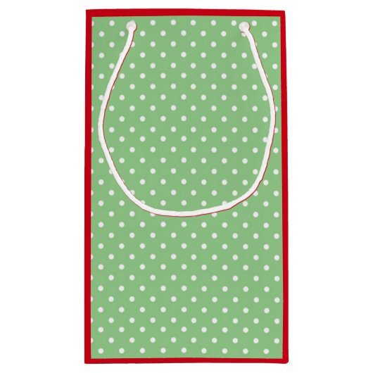 グリーン水玉模様フェスティバルカスタムフォトクリスマス スモールペーパーバッグ (裏面)