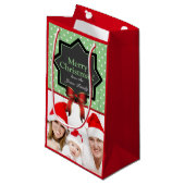 グリーン水玉模様フェスティバルカスタムフォトクリスマス スモールペーパーバッグ (正面アングル)