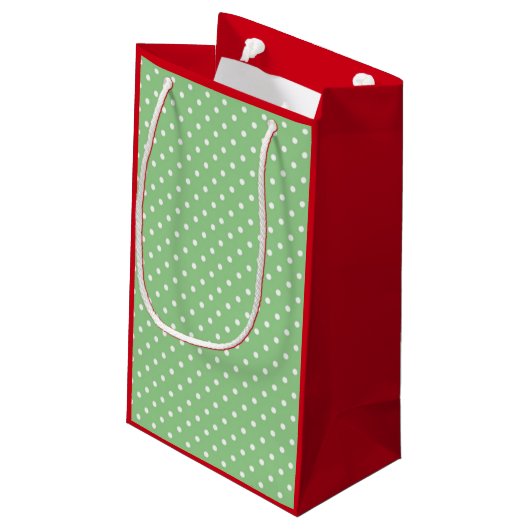 グリーン水玉模様フェスティバルカスタムフォトクリスマス スモールペーパーバッグ (裏面アングル)