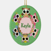 グリーン水玉模様フクロウリース セラミックオーナメント (右)