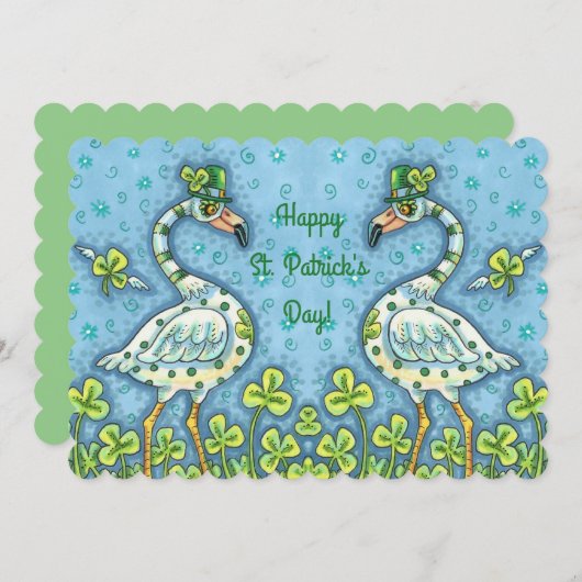 グリーン水玉模様フラミンゴスST.パトリックのデイフラット シーズンカード (正面/裏面)