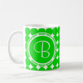 グリーン水玉模様モノグラム コーヒーマグカップ (左)