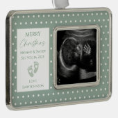 グリーン水玉模様新生児超音波写真 シルバープレートフレームオーナメント (右)