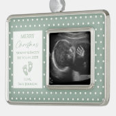 グリーン水玉模様新生児超音波写真 シルバープレートフレームオーナメント (左)