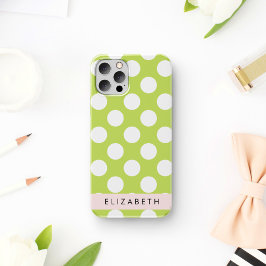 グリーン水玉模様、水玉柄、お名前入り iPhone 16ケース