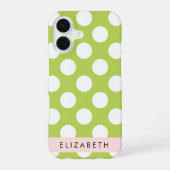 グリーン水玉模様、水玉柄、お名前入り iPhone 16ケース (裏面)